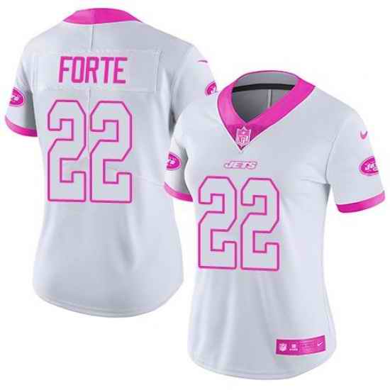 Nike Jets #22 Matt Forte White Pink Womens Stitched NFL Limited Rush Fashion Jersey